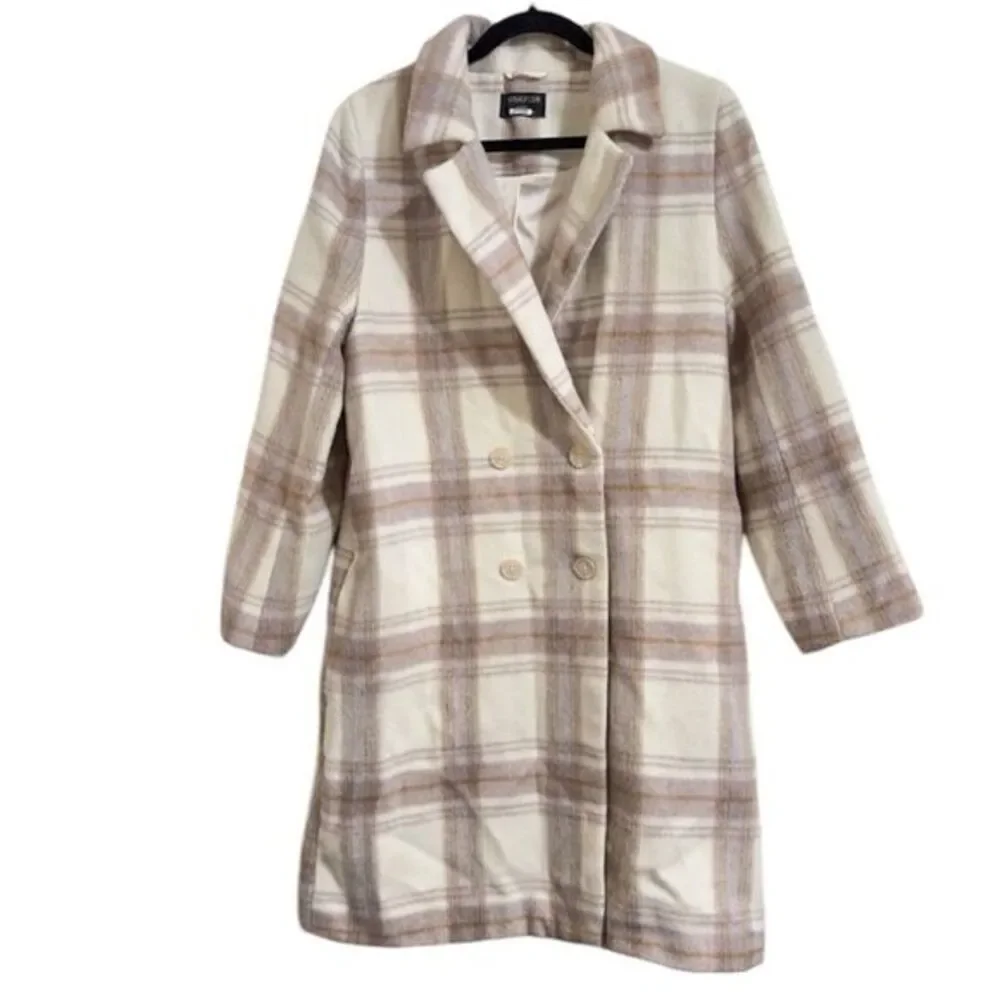 REVOLVE MINKPINK‎ IRIS CREAM MULTI PLAID LONG COAT XL